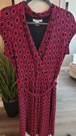 Liz Claiborne Red and Black Geometric Print Dress Size L