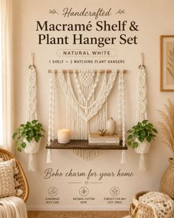 Hand crafted macrame shelf and plant hangers