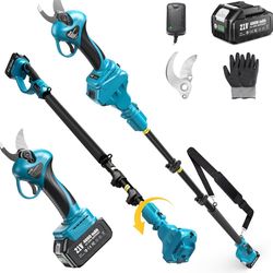 Seesii 2-in-1 Electric Pruning Shears with Pole, 15Ft Reach, 1.2" Cutting Diameter, 21V 4000mAh Battery, Cordless Pruner with Brushless Motor for Orch