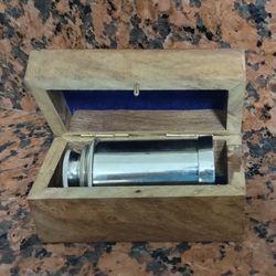 Chrome Pullout Telescope w/ Wooden Box - Decor or Kids Adventure