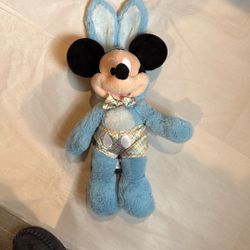 Disney Mickey Mouse Easter plush toy, dressed in a blue bunny suit
