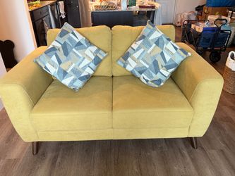 Yellow-Green Fabric Loveseat Sofa