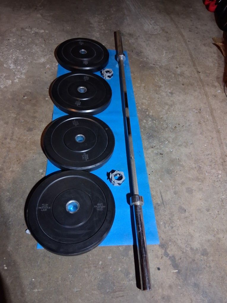 OLYMPIC RUBBER COATED Plates 4(35LBS /7FT BAR/CLAMP