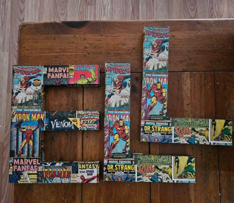 Vintage Marvel Comic Wooden Wall Art - Kinds Room (letters)