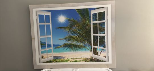 Tropical Beach Window Scene Wall Art