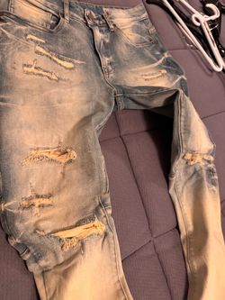 Men’s Distressed Smoke Rise Stacked Denim Jeans Clothing Pants Slim Rip Size 30