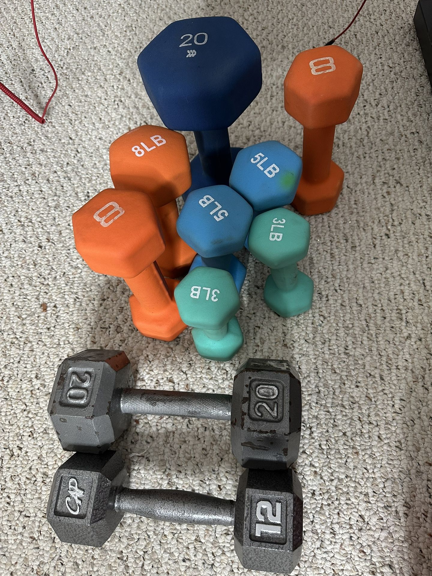Dumbbell Set – Pairs from 3 lb to 20 lb – Neoprene + Cast Iron