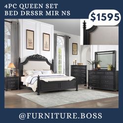 Bedroom Furniture- King And Queen Size Bed Dresser Mirror Nightstand