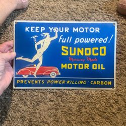 Like New Sunoco Station Sign Porcelain Bubble Top 8x12