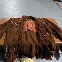  1960's vintage Chamarra Fleischer extra-fina handmade nubuck suede leather fringed hippie western jacket