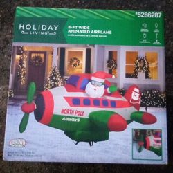 Holiday Living 8 Ft Wide Animated Airplane Airblown Inflatable Christmas Decor For Yard