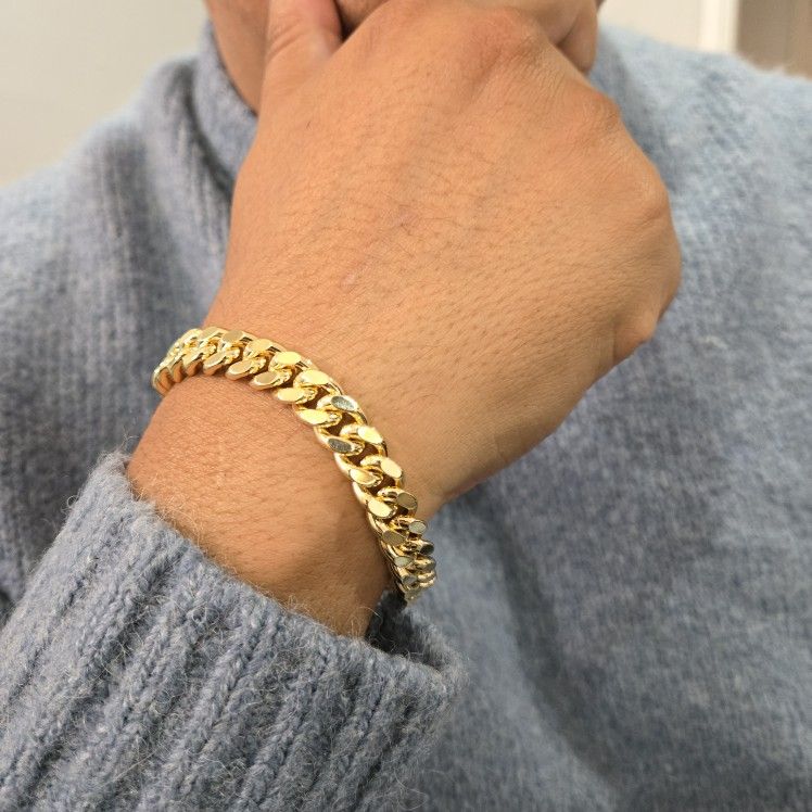 18k Gold Miami Cuban Curb Chain Bracelet 10mm