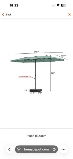15 ft. Solar LED Lighted Double-Sided Steel Pole Beach Patio Umbrella with Crank, Base, 2 Sandbags in Mint Green kf510010-07cx-001