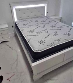 Queen Bed LED Lights White Bed NEW