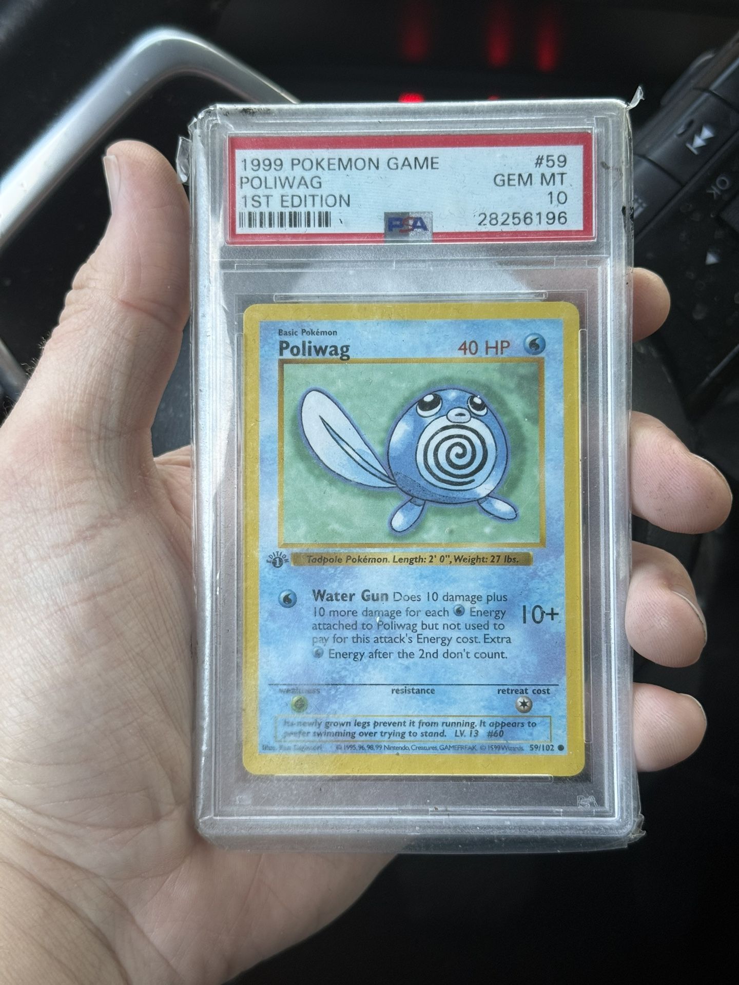 SHADOWLESS POLIWAG Card from the 1999 1st Edition Pokémon Game (Card #59) PSA 10