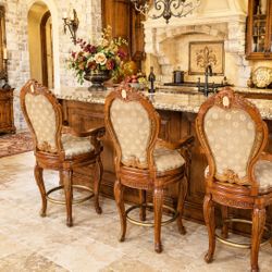 Michael Amini / AICO Luxury Swivel Barstools – Set of 3 ✨