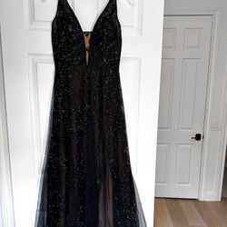 Black Sparkly Tulle A-Line Prom Dress (size 2)