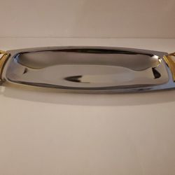 Vintage Kromex Stainless Steel Serving Tray Platter with gold Handles Retro