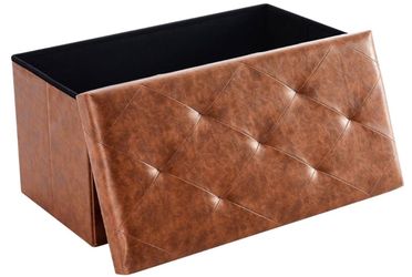 NEWBULIG 30” Folding Storage Ottoman Bench Faux Leather Tufted Brown