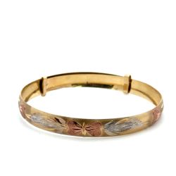 Child’s Little Girl’s 10k Tri Toned Rose White Yellow Gold Butterfly And Heart Bangle Adjustable Bracelet GP3116279