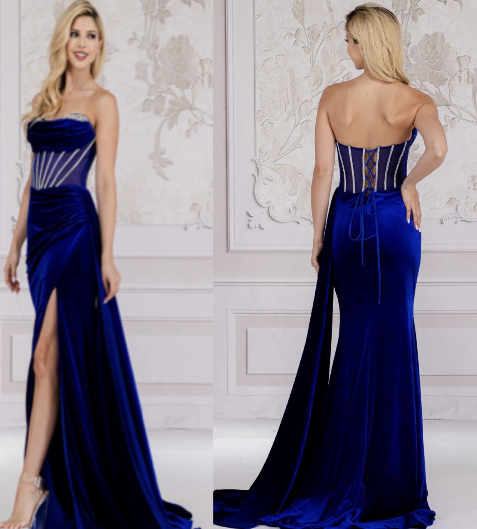 New With Tags Velvet & Sequin Corset  Bodice Long Formal Dress & Prom Dress $199