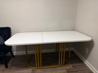 White Top Dining Table with Gold Metal Base