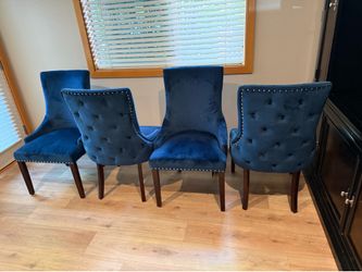 Set of Four blue velvet chairs