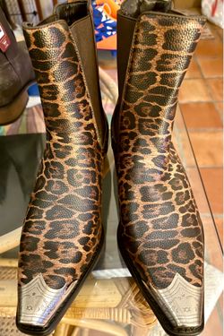 NEW Men’s Size 11 POTENCE STAR Leopard Chelsea Boots with Silver Toe Caps