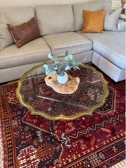 Vintage Solid Brass and Glass LaBarge Italian Hollywood Regency Scalloped Tray Top Coffee Table