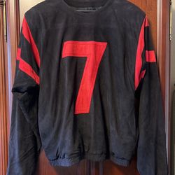 Wow! Amazing! Reminds me of the 49ers! Suede Leather Jersey Styled Pullover Sweater Jacket!