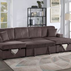 Brand New Brown Corduroy Sectional Sofa Storage Sleeper 