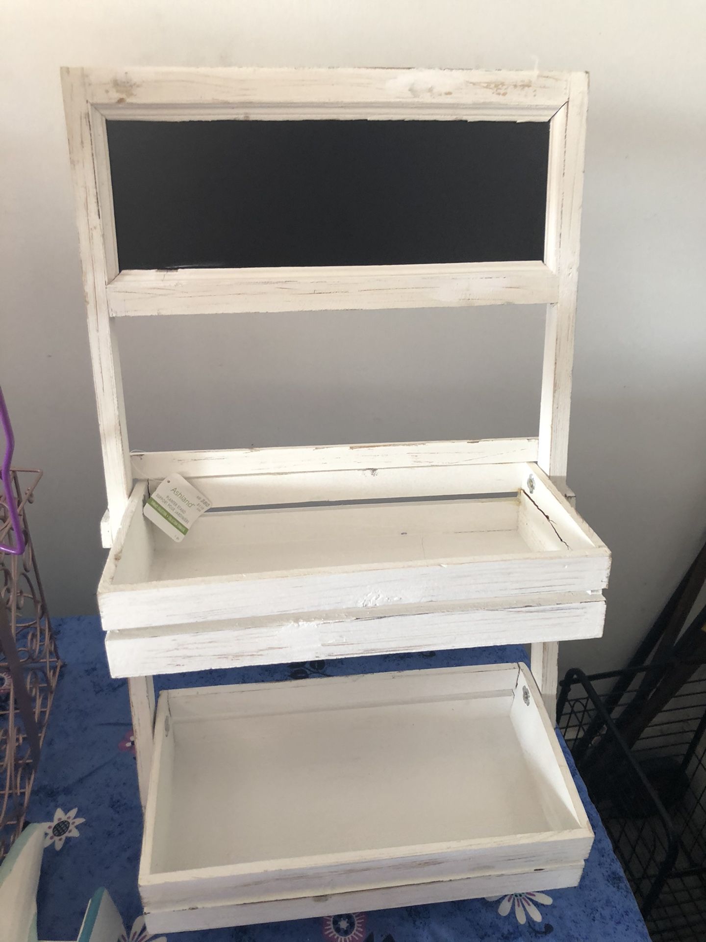 Wooden 2 tier plant stand with chalkboard