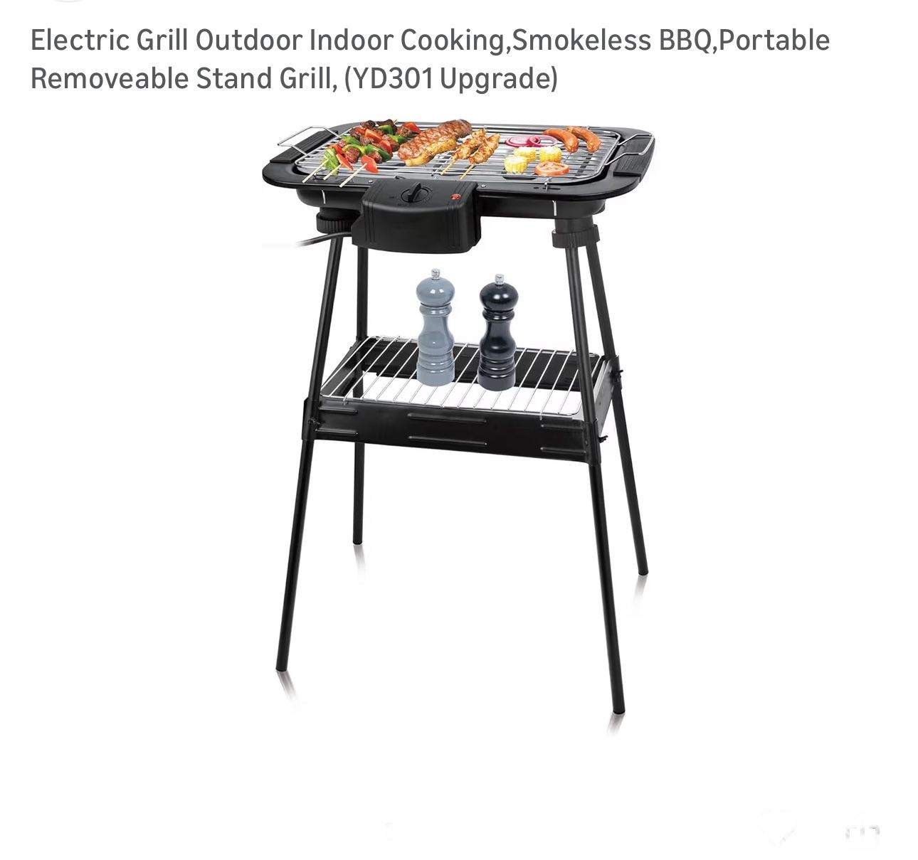 Electric Grill Outdoor Indoor Cooking,Smokeless BBQ,Portable Removeable Stand Grill, (YD301 Upgrade)