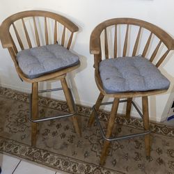 Two Swivel Bar Stools With Cushions 