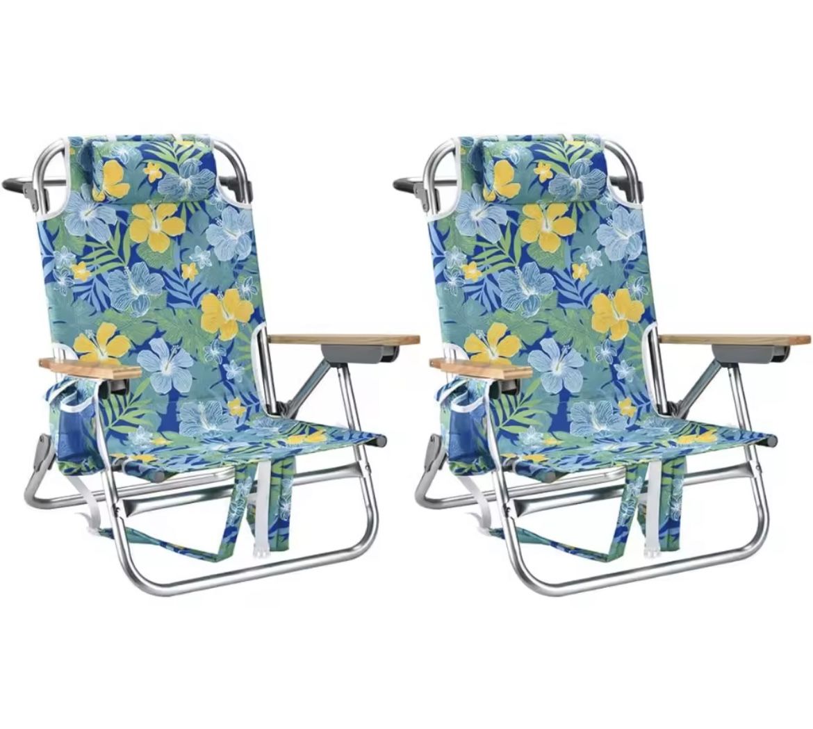 Backpack Beach Chairs for Adults Capacity 300 LBS Low 5 Position Beach Chair with Pouch Straps Folding