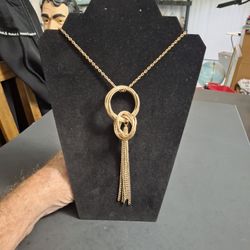 Double Multi Circles With Tassels Necklace In Goldtone 24"