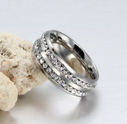 925 Silver Full Crystal Band Ring Jewelry Rings for Womens Mens Wide 8mm Size 7