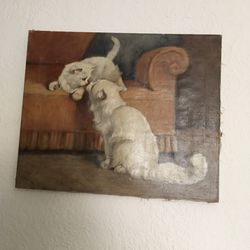 Canvas painting, two adorable cats, oil painting in perfect conditions