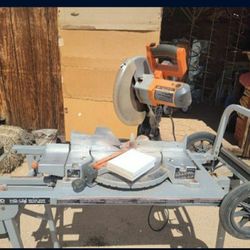 Heavy Duty Rigid 12in Miter Saw With Table, Rollers, And Wheels
