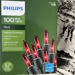 Philips 100ct Christmas Incandescent Mini String Lights RED Indoor/Outdoor