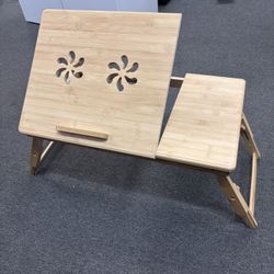 New Adjustable Bamboo Laptop Desk with Cooling Fan, Foldable Bed Tray