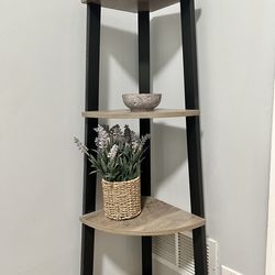 Modern 4-Tier Corner Shelf – Wood & Black Metal (49”)