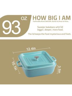 Ceramic Casserole Dish with Lid, 2.5Quart Square Lasagna Pan for Cooking,  Dinner, Kitchen, 12.4 x 10.1 x 3.3 Inches (Red)