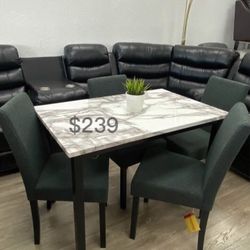 $239 No Tax 5-Pc Dining Set With Wool Fabric Chairs