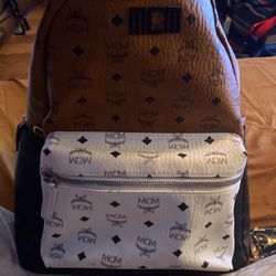 Mcm Backpack White Brown Blue