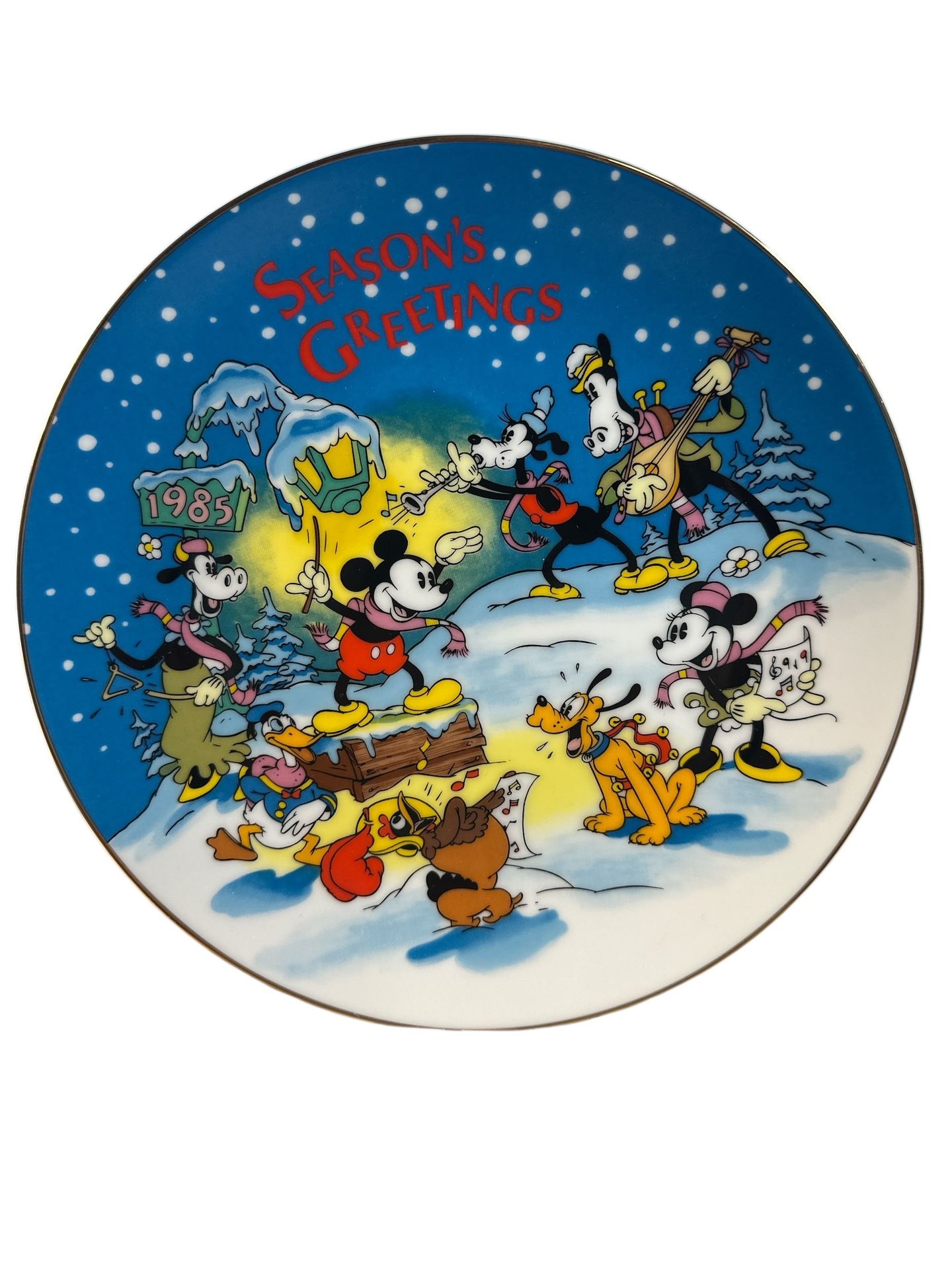 Plate vintage 1985 Disney Seasons Greetings collector plate featuring Mickey Mouse and friends 8”. T-60
