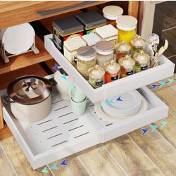 Brand New Pull Out Cabinet Organizer, Kitchen Organizers and Storage Expandable Width 12.5" - 19.7", Heavy Duty & 3 Trails, No-Nail Sticker