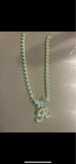 Gold plate Iced Out Letter R Pendant Necklace