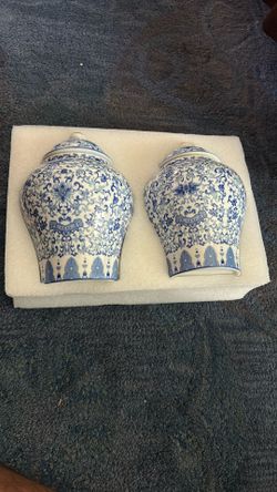 Chinoiserie Ginger Jar 2pcs Set - Chinese Blue and White Porcelain Home Decorative Storage Jar with Lid(Utmost set)