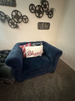 Smaller deep blue couch